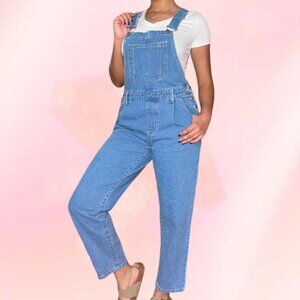 Denim distressed carpenter overalls